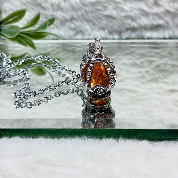 Silver and Orange Pendant Necklace - Picture 6 of 10